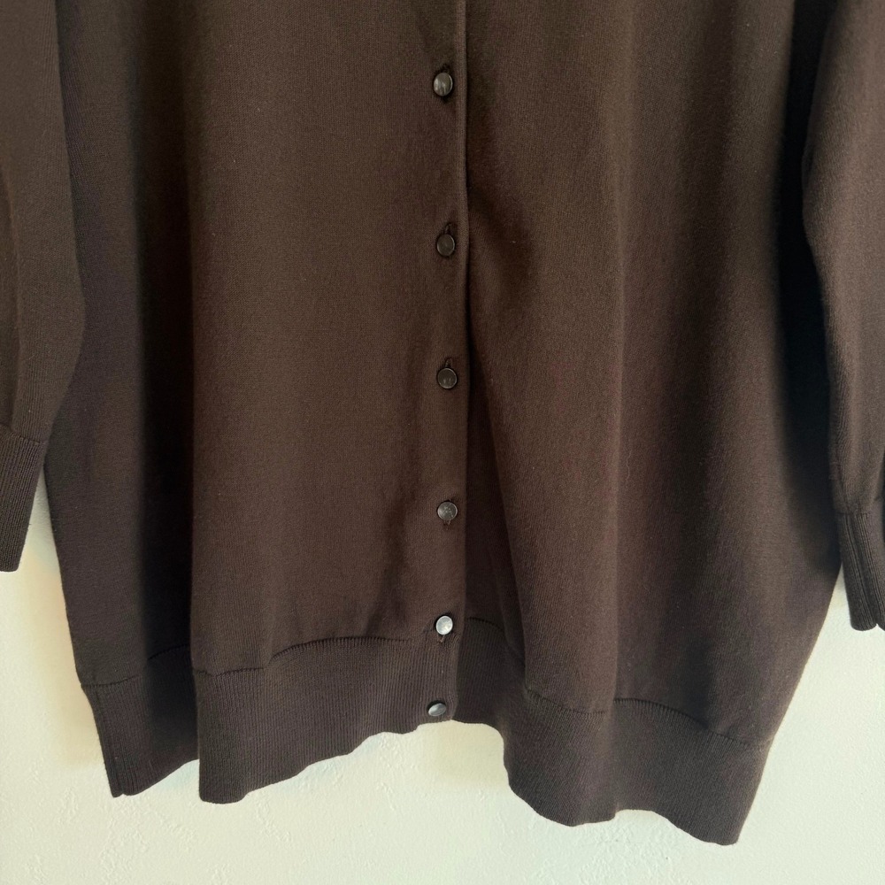 Talbots Woman Chocolate Brown Cardigan 2X Pima Cotton Dark Academia Preppy - Picture 3 of 13